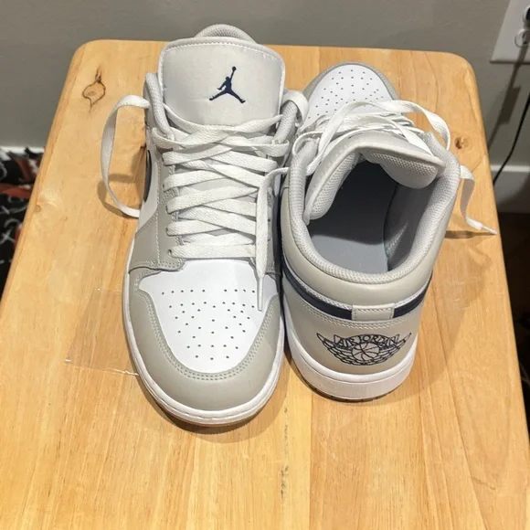 Nike Air Jordan 1 Low - White, Light Gray & Navy Swoosh